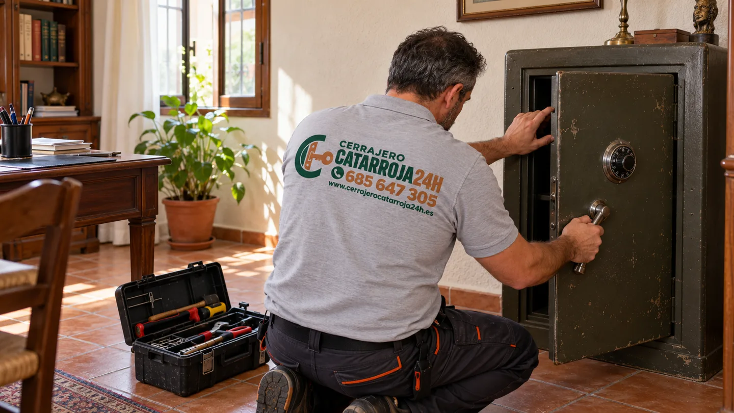Técnico de Cerrajero Catarroja 24H junto a una caja fuerte